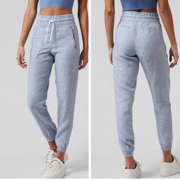 NWT Athleta Cabo Linen Jogger Ladies Size 2 Lightweight Light Blue NEW WITH TAGS - Picture 1 of 8